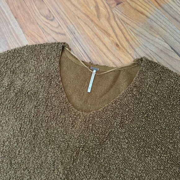 Free People Womens Cognac Brown Oversized Crop Fuzzy Popcorn Knit Sweater Medium - Picture 5 of 11